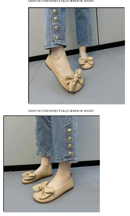 New Luxury Designer Shoes for Women Fashion Butterfly-knot Square Toe Party Leather Ballet Flats Ladies Flat Shoes Loafers Women