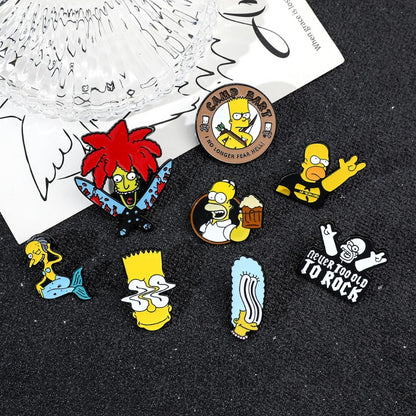 8 Peças The Simpsons Esmalte Pin Desenho Animado Bart Simpson Homer Jay Simpson Broche de Metal Jaqueta Jeans Lapela Joias Brinquedo