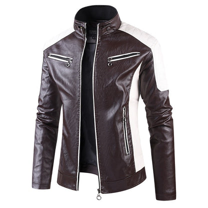 2025 New Color Blocked Stand Up Collar PU Leather Motorcycle Bike Jackets for Men,multi-color Spring Autumn  Thin Casual PU Coat