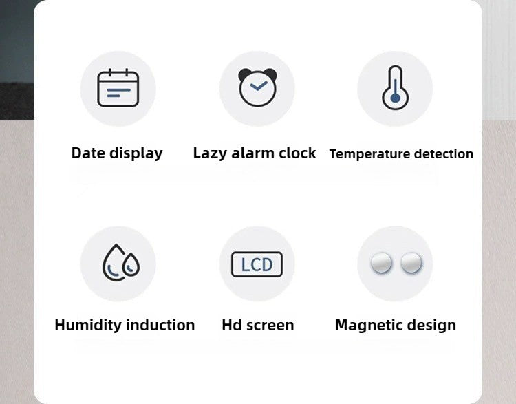 Slim Digital Wall Clock with LCD Alarm, Temperature & Humidity Display- Multi-Functional Kitchen Electronic Clock Adhesive Mount