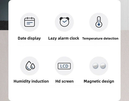 Slim Digital Wall Clock with LCD Alarm, Temperature & Humidity Display- Multi-Functional Kitchen Electronic Clock Adhesive Mount