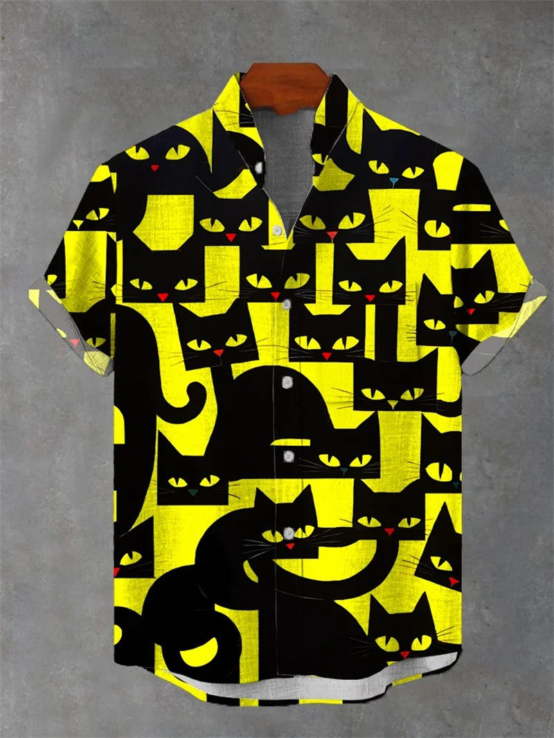 New Fashionable Luxury Hawaiian Holiday Beach Flower Cat Shirt 2025 Best Ethnic Style Clothing Camisa Hawaiana Hombre