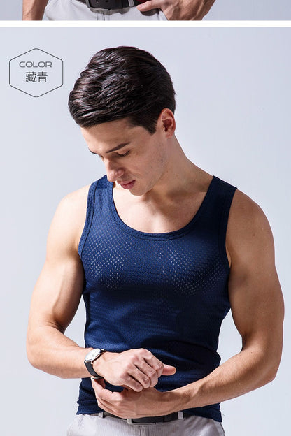Men's Ice Silk Mesh Tank Tops Gym Stringer Transparent Bodybuilding Sleeveless Shirt Fitness Vest Male mesh Muscle Singlets