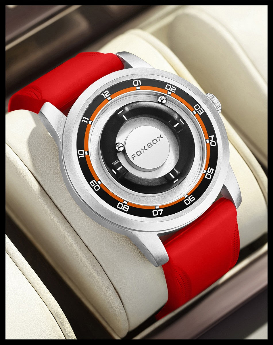 FOXBOX Fashion Unique Dial Man Watch Leather Casual Sports Srolling Bead Magnetic Force Waterproof Quartz Watches for Men Clocks