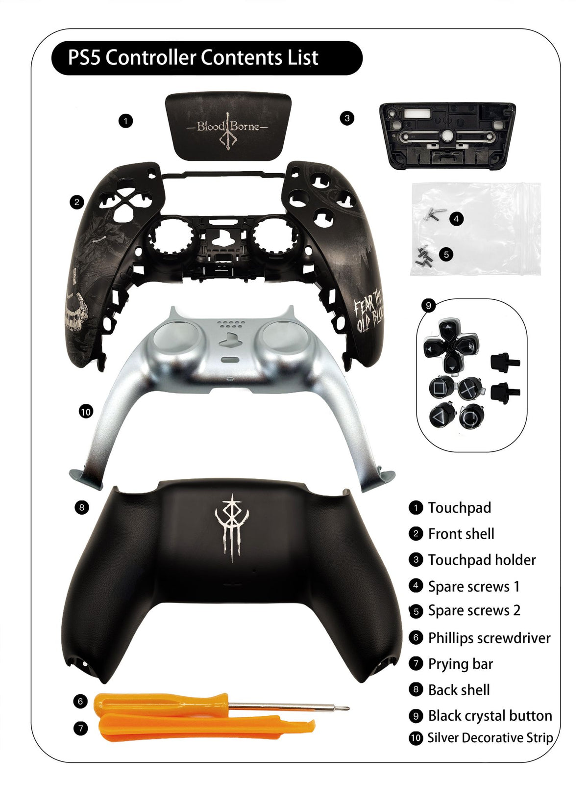 For PS5 Controller Shell, Old Hunter Custom Faceplate Cover with Touchpad for DualSense, Replacement for BDM-010 To050