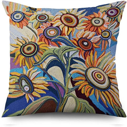 Flower Pillow Cover, Retro Oil Painting Flower Sea Pattern Sofa Decorative Cushion Covers Outdoor Upholstery Pillow Case