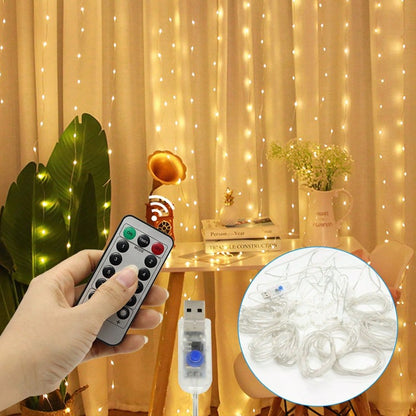 3/9M USB LED Curtain 8Modes Remote Control String Lights Holiday Wedding Fairy Garland Lights For Bedroom Living Room Decor