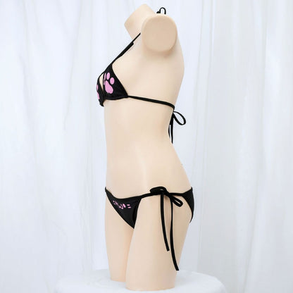 Japanese Anime Kawaii Girl Cute Cat Paw Bikini Swimsuit Women Claw Pattern Three Point Underwear Bra Panties Set Costume Cosplay