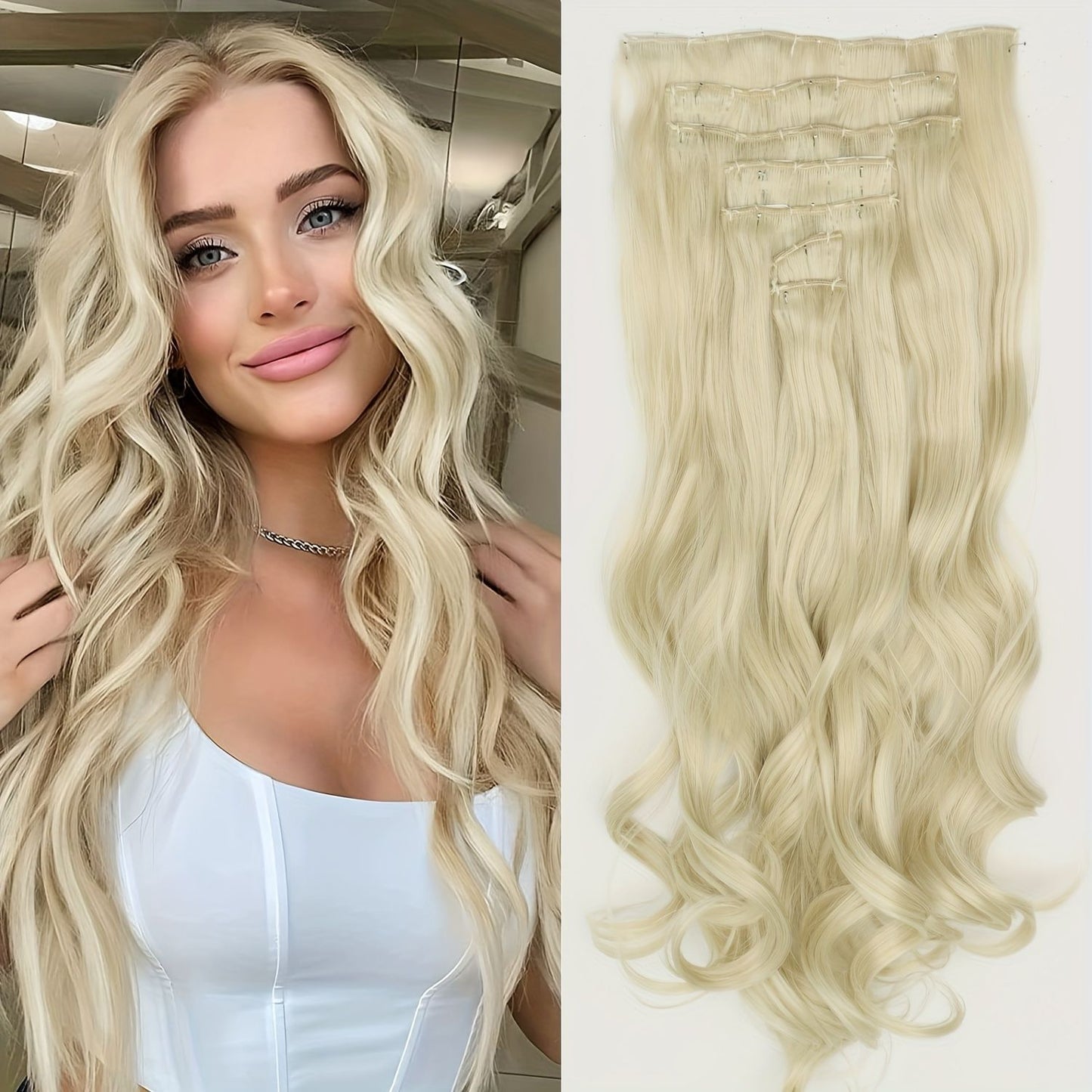 Cabelo Liso Comprido 16 Clipes 7 Pçs/Conjunto de Apliques de Cabelo Sintético Natural Loiro Preto Resistente ao Calor 2026