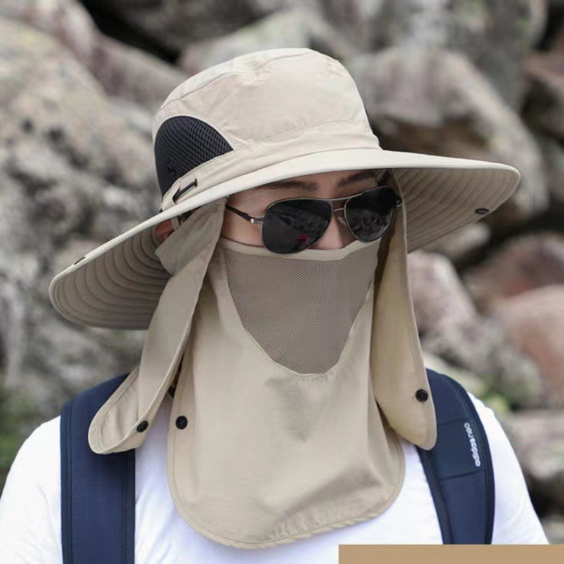 Chapéu Pescador Masculino de Verão com Lenço de Pescoço, Proteção Solar, Montanhismo, Pesca, Respirável, com Lenço Protetor de Sol