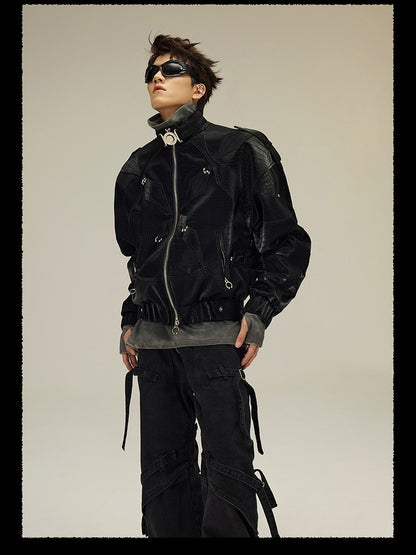 Mauroicardi Spring Autumn Cool Short Shiny Black Crocodile Print Pu Leather Jacket Men Luxury Designer Y2K Streetwear Clothes