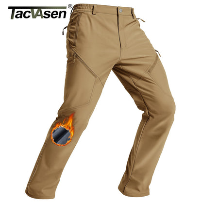 Calça Masculina de Inverno para Caminhada TACVASEN Forrada com Fleece, Impermeável, Softshell, para Esqui na Neve, Isolada, Cargo de Trabalho com 6 Bolsos com Zíper