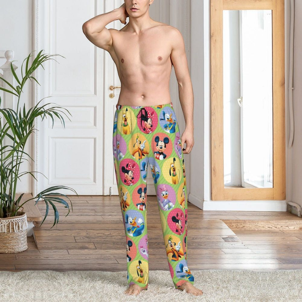 Custom Print Mickey Mouse Donald Duck Pajama Pants Men Sleep Sleepwear Bottoms with Pockets