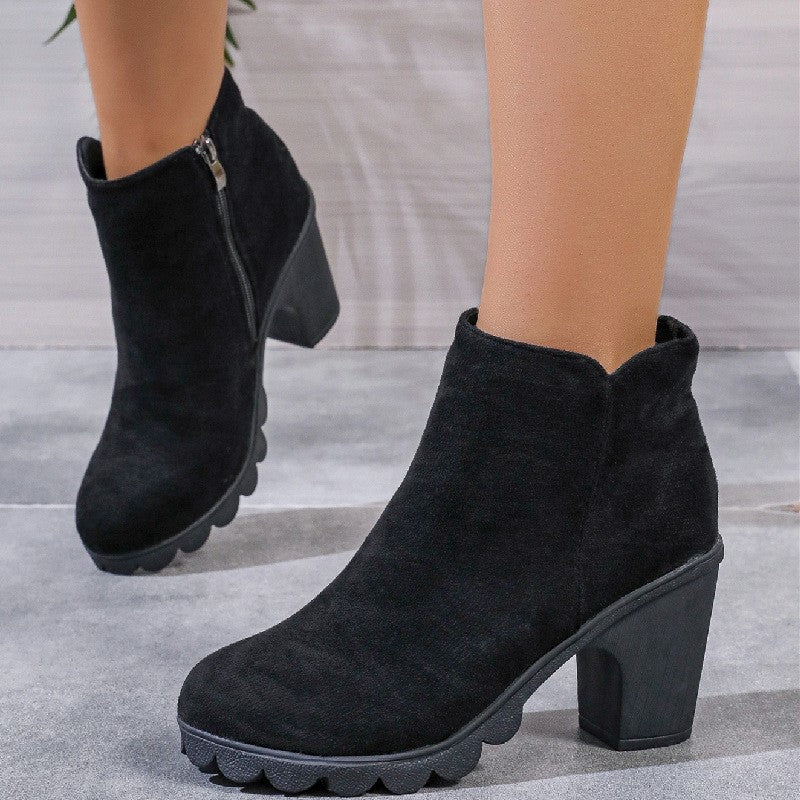 Women Platform Boots Women's Ankle Boots Autumn Fashion Elegant Faux Suede Elegant Concise Solid Colors High Heel Ankle Boots