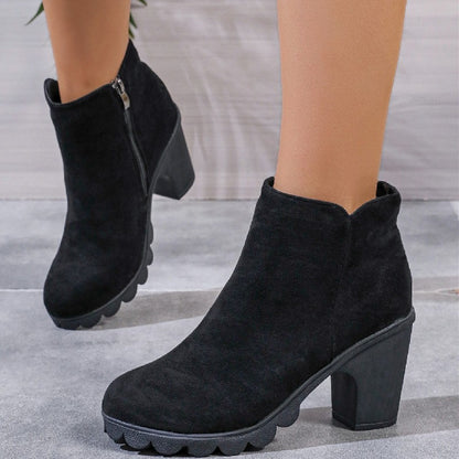 Women Platform Boots Women's Ankle Boots Autumn Fashion Elegant Faux Suede Elegant Concise Solid Colors High Heel Ankle Boots