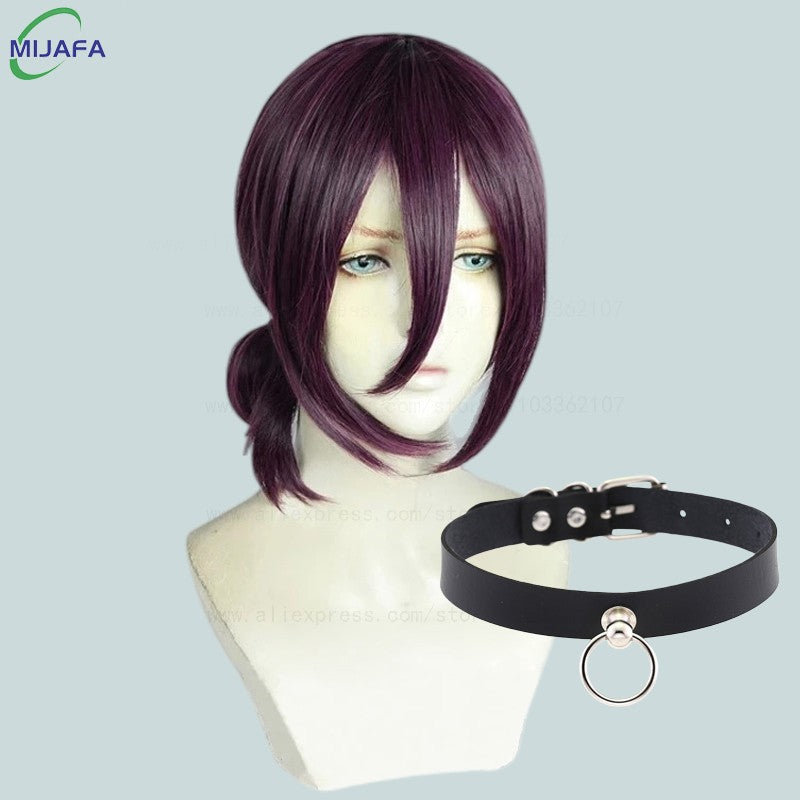 High Quality Anime Reze Cosplay Wig 45cm Purple Heat Resistant Synthetic Hair Anime Wigs + Wig Cap