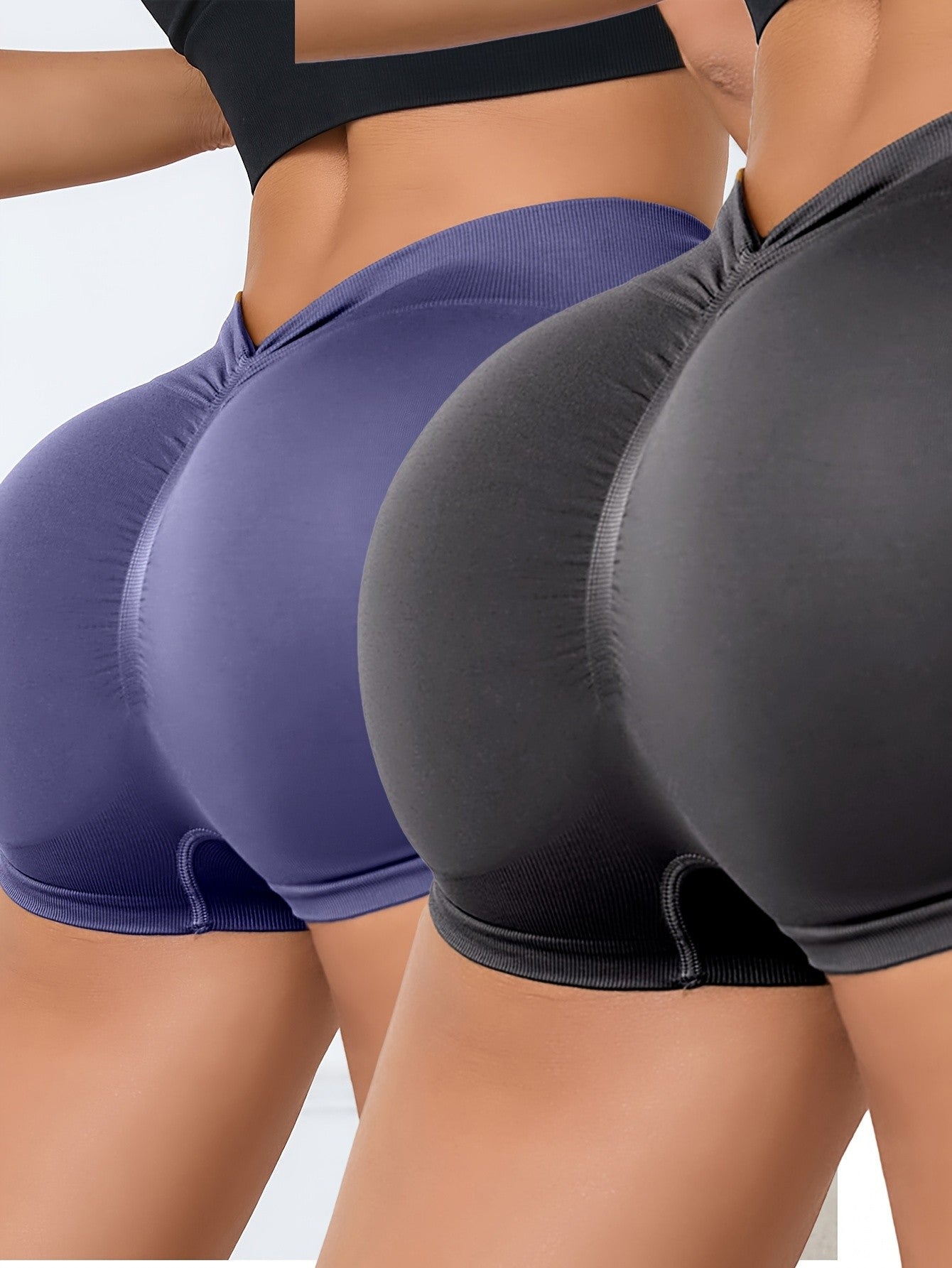2Pcs Women High Waist Workout Fitness Yoga Shorts Gym Push Up Yoga Leggings Scrunch Butt Seamless Sports Shorts