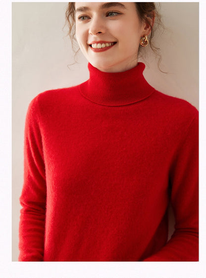 Suéter de Cashmere Feminino Gola Alta Manga Comprida Pulôver de Malha 100% Cashmere Puro Suéter Básico Versão Coreana Top Feminino