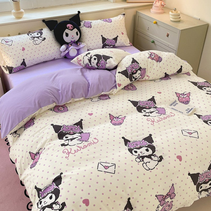 New Sanrio Hello Kitty Bedding Set Cotton Kuromi Melody Bedding Double Pillowcase Bed Linens Girl Dorm Bedclothes Home Textile
