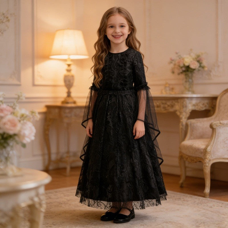 Halloween Costume Cartoon Maleficent Cosplay Dress Fancy Witch Disguise Robe Carnival Devil Queen Dot Tulle Frock