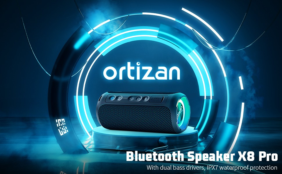 Caixas de Som Bluetooth Ortizan 40W Som Alto Portátil Estéreo Sem Fio IPX7 À Prova d'Água Pareamento Duplo Graves Profundos Caixa de Música LED