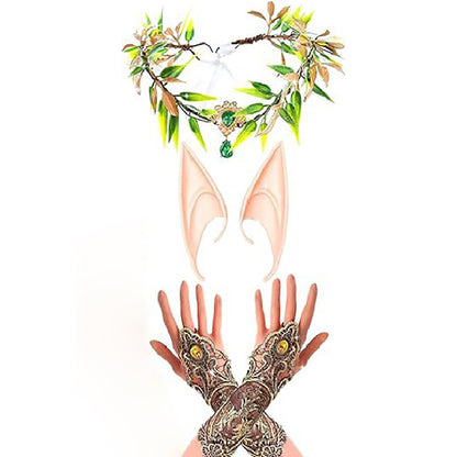 Halloween Costume Set Decoration Pixie Leaf Wreath Elegant Fairy Queen Costume Headbands with Elf Ears For Parties Cosplay