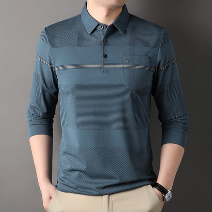 Luxury Quality Men's Polo Shirt Striped Print Pocket Short Sleeve Autumn Lapel T-Shirt Business Classic Casual Trend Menswear