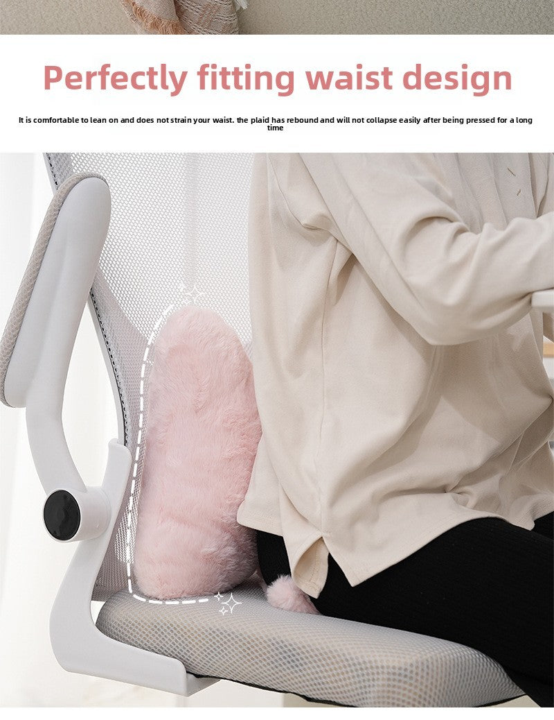 Pink bow ribbon couch pillow imitation rabbit fur comfortable car seat cushion ins style simple all-match back cushion