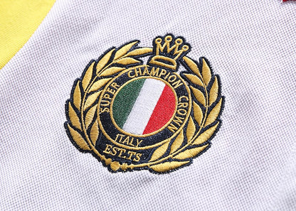 New men's polo shirt Italian leisure advanced pure cotton high-end embroidery luxury original design color contrast