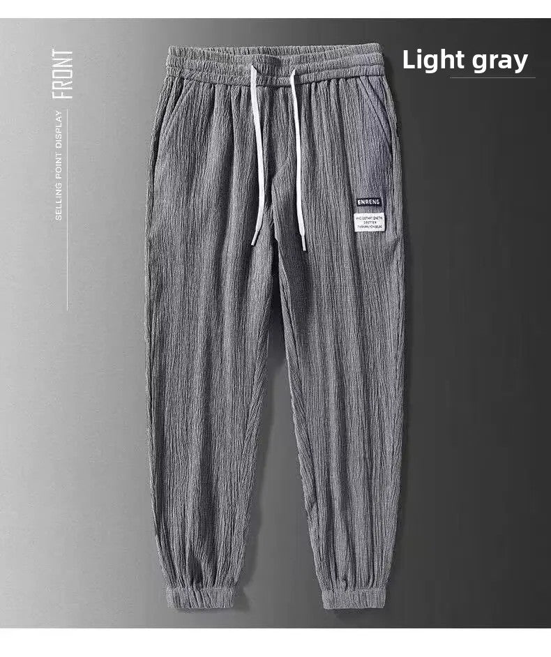 Summer Men's Thin Loose Sports Pants Breathable Casual Sweatpants Comfortable Wide Leg Harlan Nine Points Lightweight Trousers