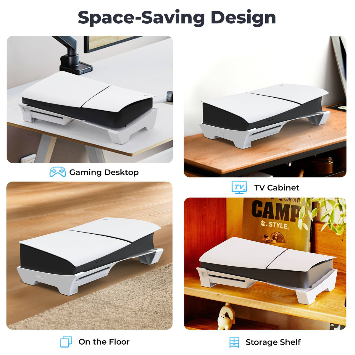 Horizontal Stand for PS5 Pro/PS5 Slim Console, Flat Base Stand Stable Accessories for PlayStation 5 Slim/Pro Disc & Digital Edition (Not for PS5)