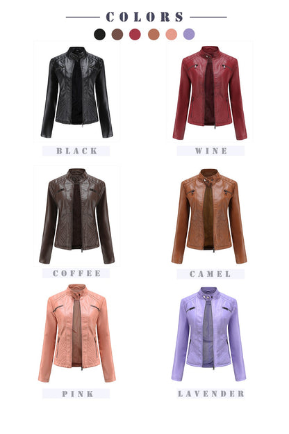 Lavender Purple Women's Long Sleeve PU Jacket, Fashion Motorcycle Leather Jackets, Red Coat, Black Outerwear.