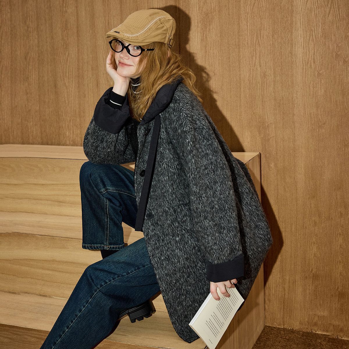 2025 Winter Women's Long Trench Coat Double Faced Wool Blend Parka Unique Patchwork Design Warm Down Filled Overcoat Outerwear