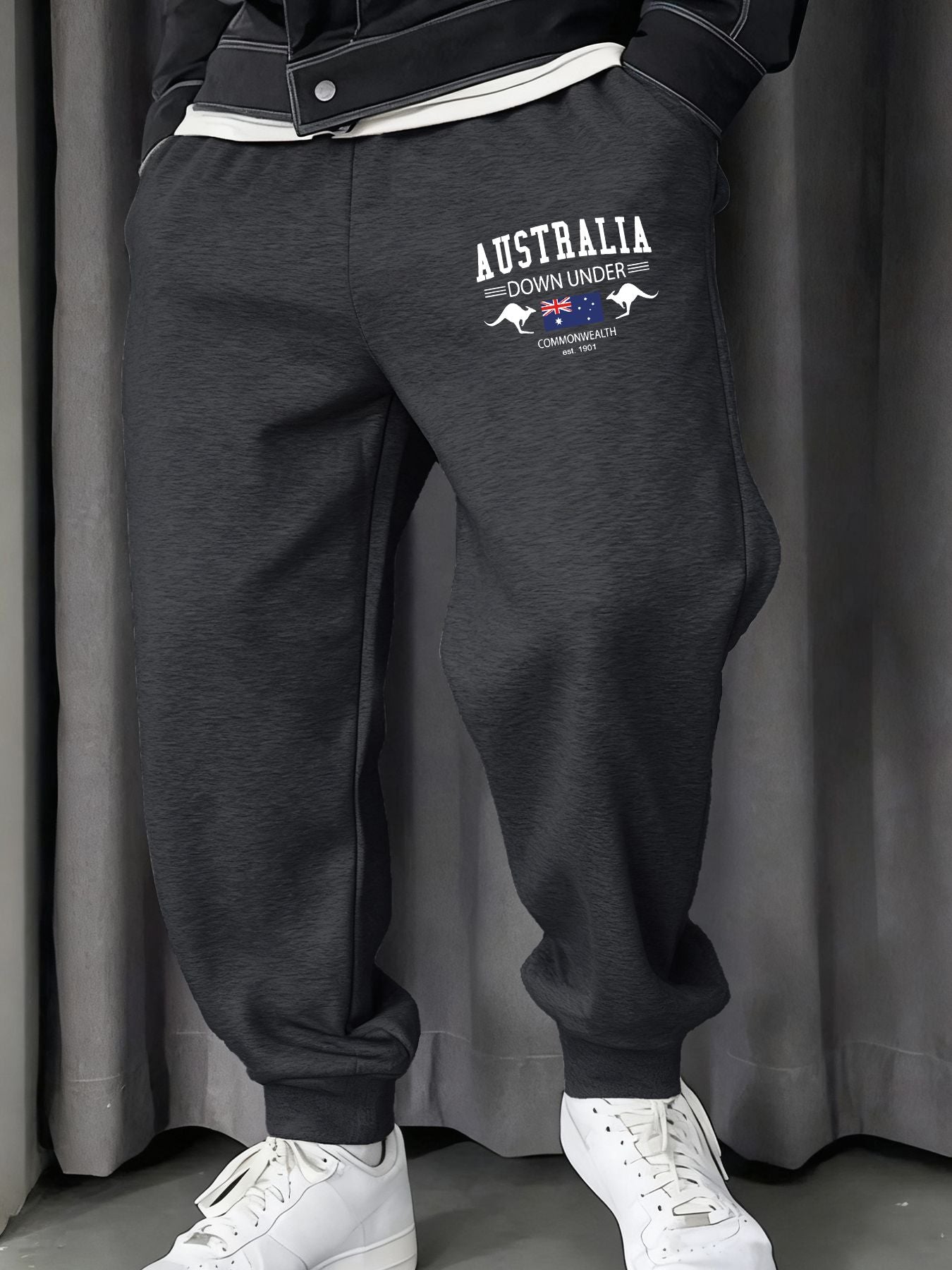 Austrália Down Under Impressão Homem Moletom Calça de Moletom Bolso Confortável Calças Compridas Calças Básicas Confortáveis Y2K Cintura Elástica Calça Versátil