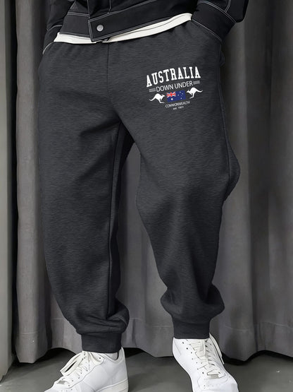 Austrália Down Under Impressão Homem Moletom Calça de Moletom Bolso Confortável Calças Compridas Calças Básicas Confortáveis Y2K Cintura Elástica Calça Versátil