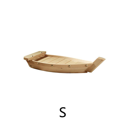 Japanese Style Wooden Ship Shaped Sushi Sashimi Tray Durable Creative Platter Cuisine Tableware Decoration Ornament