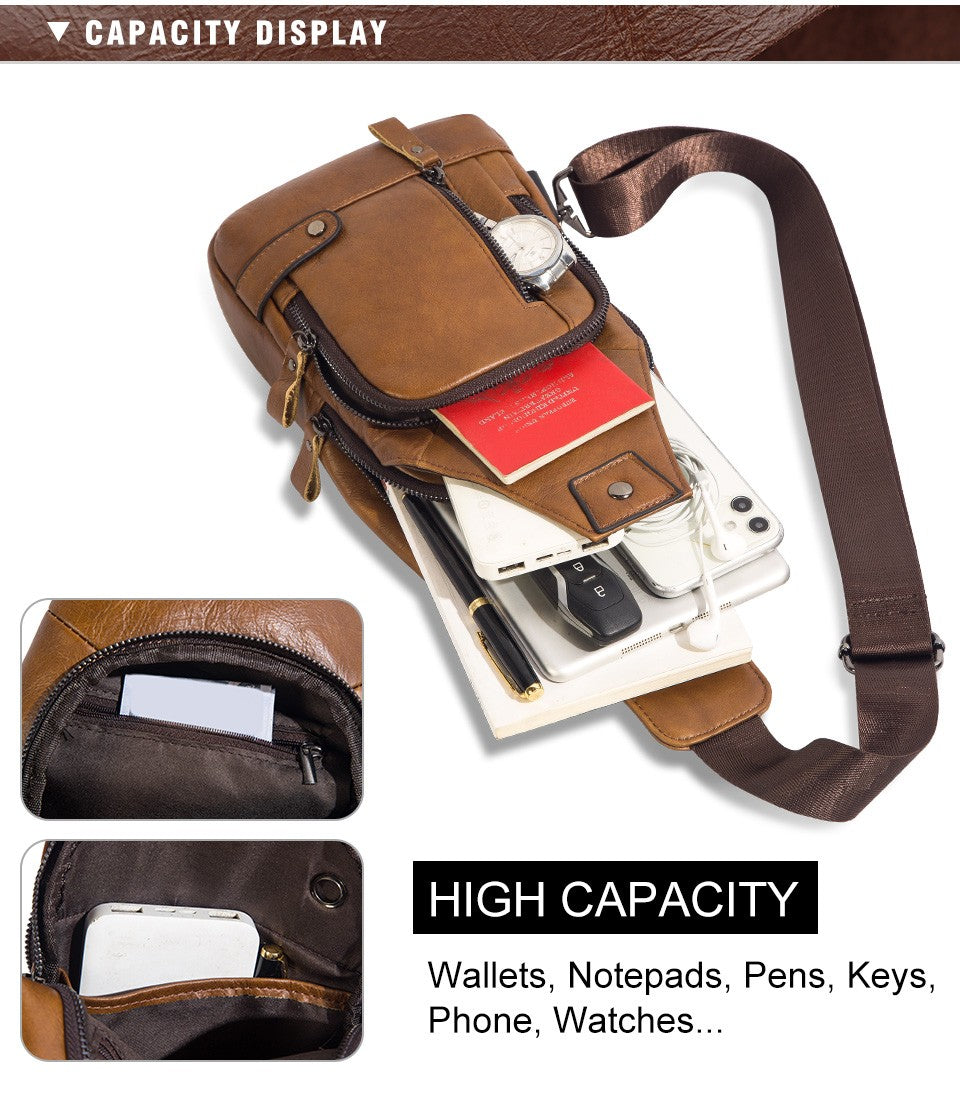 HUMERPAUL Men's Usb Chest Bag 100% Genuine Leather Crossbody Shoulder Bags Multifunction Travel Outdoor Messenger Pack Fashion