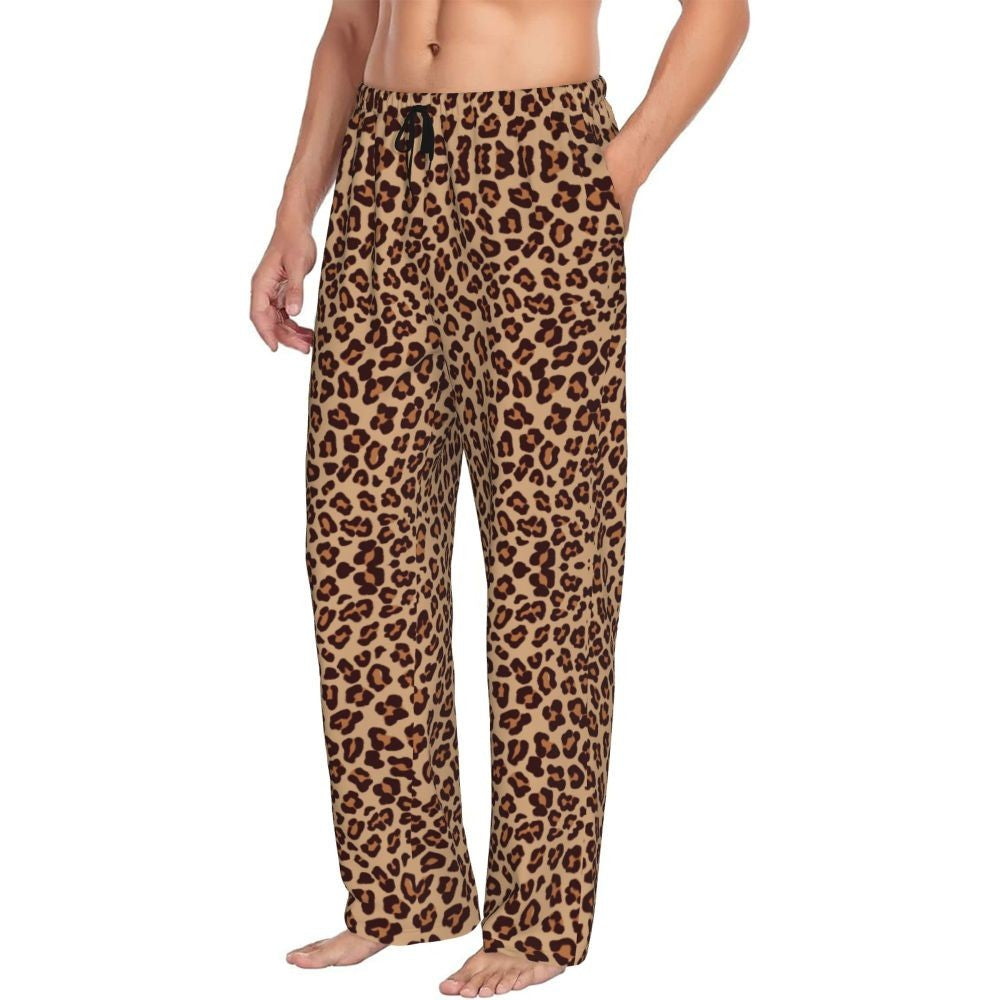 Custom Leopard Print Pajama Pants Men's Animal Skin Sleepwear Lounge Sleep Bottoms Stretch with Pockets