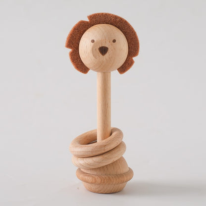 Baby Wooden Montessori Toys Cartoon Animal Rabbit Crocodile Blocks Rattle Puzzle Game Wooden Ring Newborn Rattle Teethering Toys