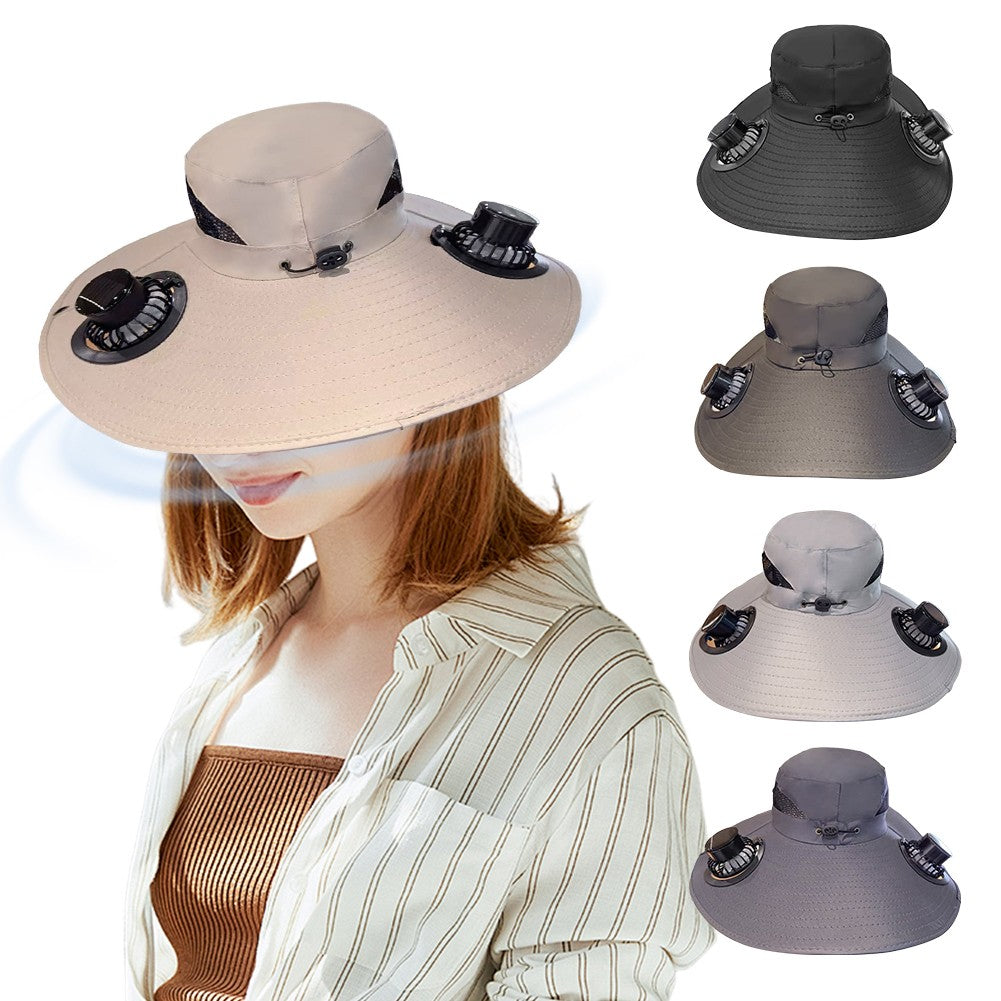 Wide Brim Solar Fan Hat Sun Bucket Hat UV Protection Fishing Hat with 2 Removable Fan Sun Visor Hat for Men Women Fishing