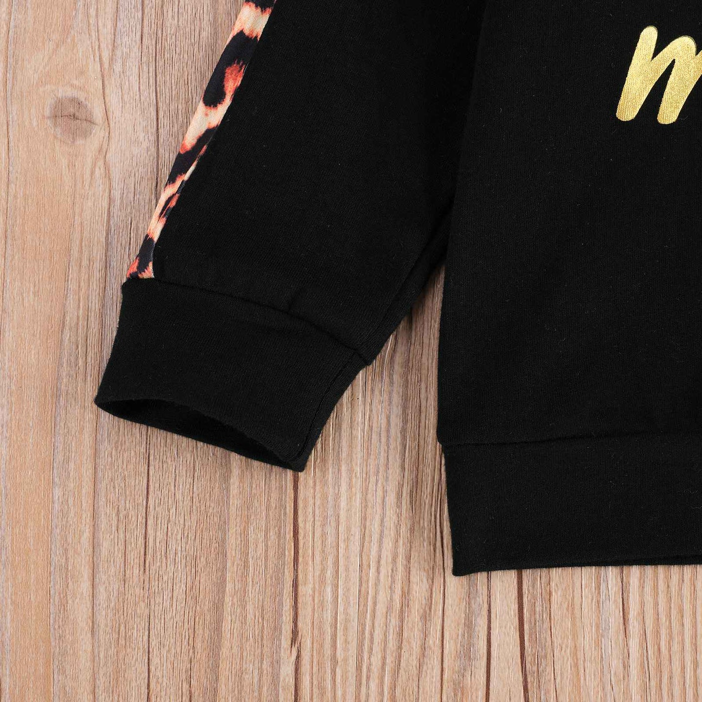 Infant Baby Girl Long-sleeved Trousers Suit Letter Hooded T-shirt Leopard Stitching Long Pants Headband 3Pcs Clothes Spring Fall