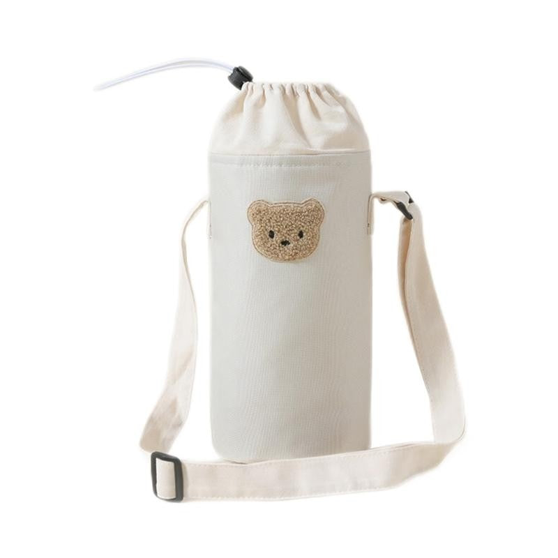 J15U Portable Baby Bottle Carrying Case Storage Bag for Easy Feeding Water Cup Organiser with Lovely Bear Embroidery