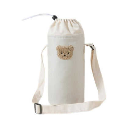 J15U Portable Baby Bottle Carrying Case Storage Bag for Easy Feeding Water Cup Organiser with Lovely Bear Embroidery