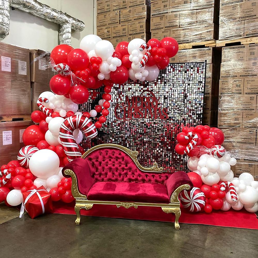 Christmas Balloons Garland Red White Balloon Arch Kit Xmas Candy Cane Foil Globos Christmas Home Birthday Party New Year Decor
