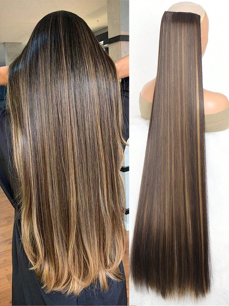 Aosiwig Sintético Super Longo Liso 100cm 5 Presilhas Extensão de Cabelo Natural Preto Loiro Aplique Postiço para Mulheres
