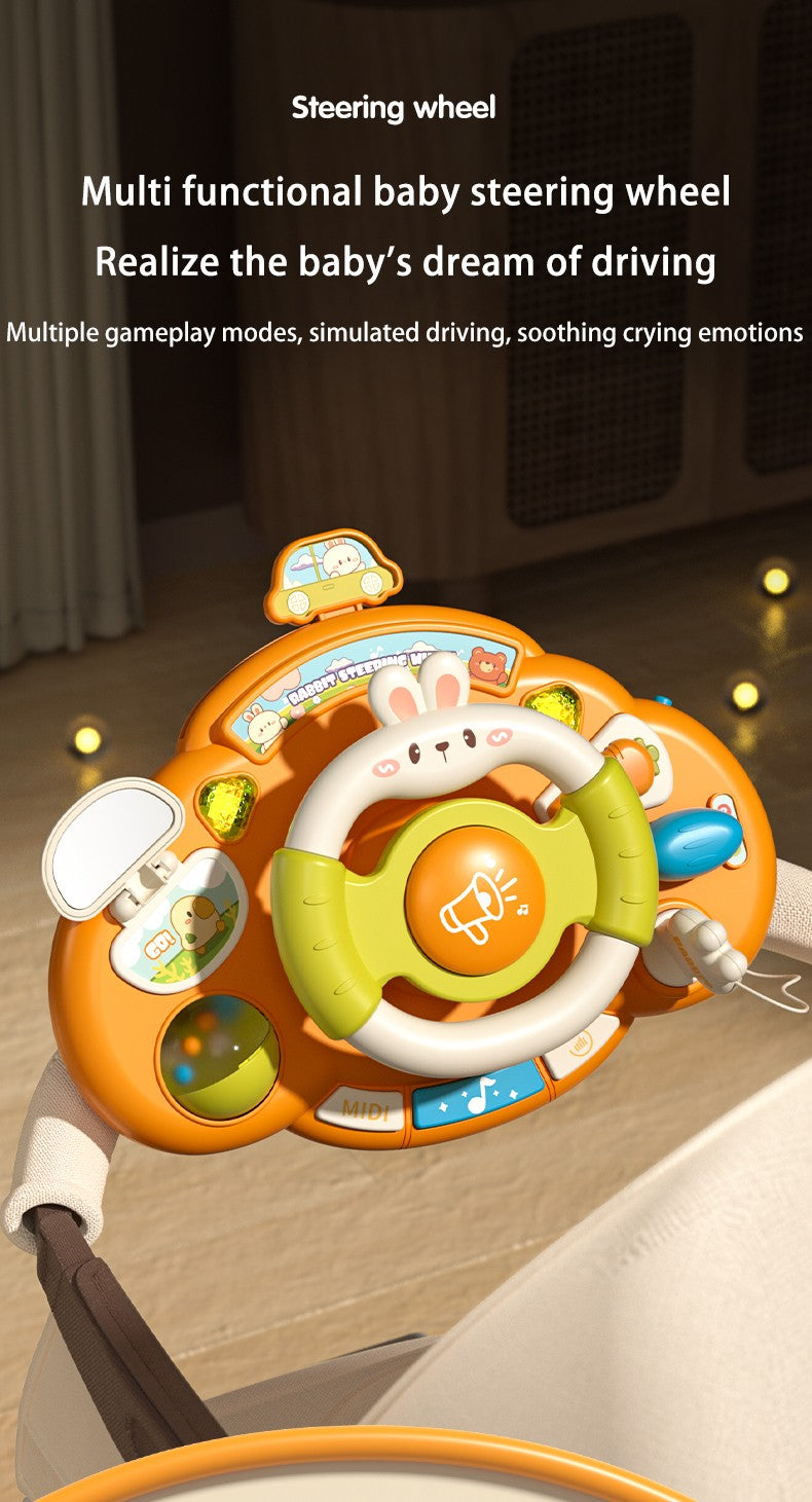 Brinquedo de volante para bebê, educação infantil, brinquedos de direção simulados, luz e música, educativos para bebês, reboque de berço, brinquedos suspensos