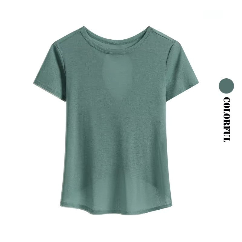 DRUR Gym Tops Women Lightweight Sweatshirt Summer Short Sleeve Quick Dry Fitness Running Tshirt Back Cross Hollow Yoga Wear New
