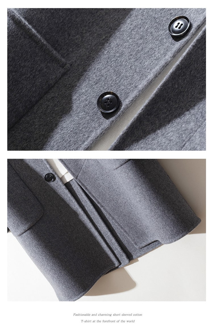 Mid-Length Single-Breasted Polo Collar Men's Overcoat Double-Sided Woolen 100% Pure Wool High-End Coat Fashion Men's Clothing