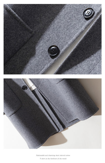 Mid-Length Single-Breasted Polo Collar Men's Overcoat Double-Sided Woolen 100% Pure Wool High-End Coat Fashion Men's Clothing