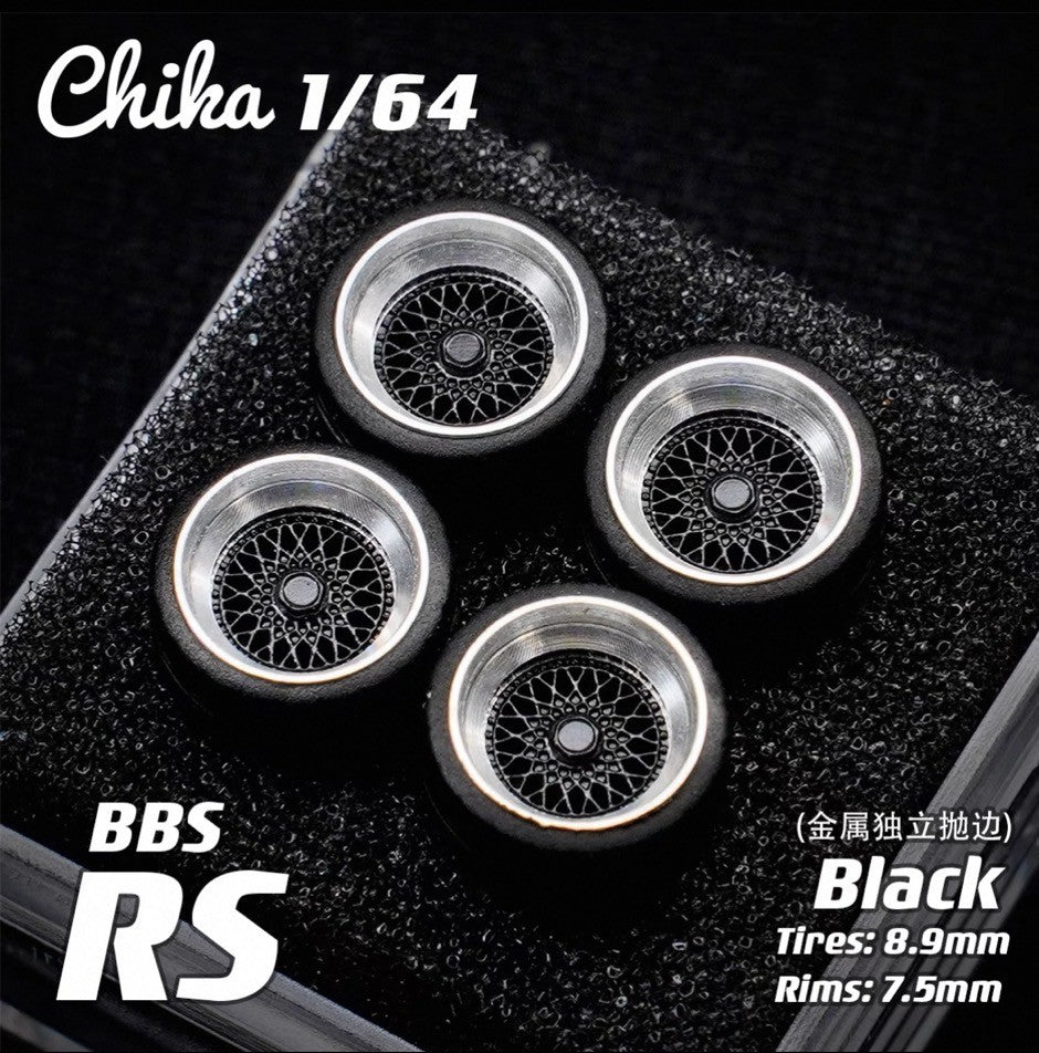 1/64 Chika  Wheels with Rubber Tires Model Car Modified Parts BBS RS  JDM VIP For Hotwheels Tomica MiniGT ?Supplied with axle?